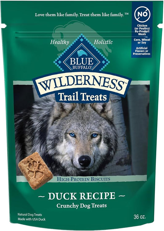 Blue Buffalo Wilderness Trail Treats High Protein Grain Free Dog Biscuits Crunchy Dog Treats, Duck Recipe, 36-oz Box