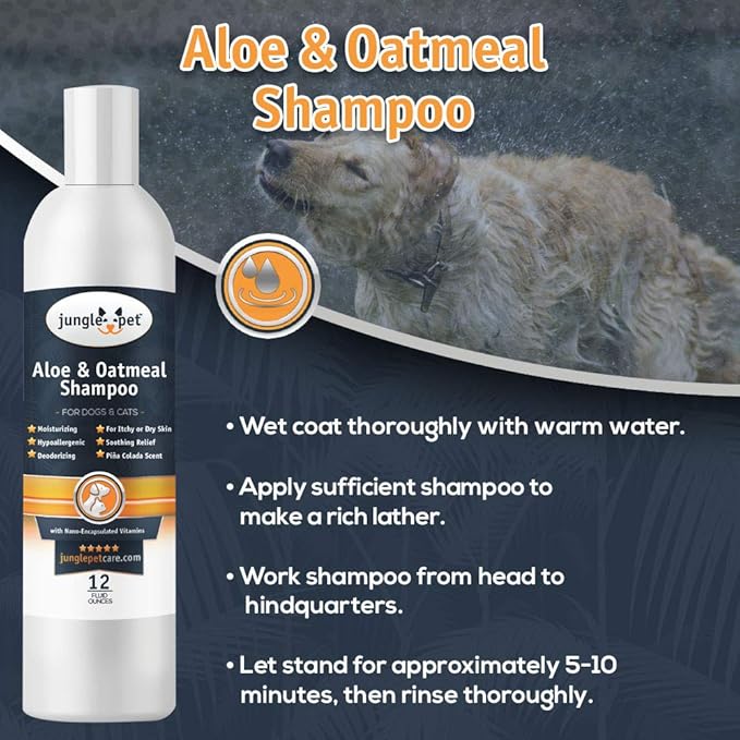 Jungle Pet Aloe Oatmeal Shampoo for Dogs - Sensitive Skin Dog Shampoo Oatmeal - Natural Dog Shampoo Sensitive Skin - Hypoallergenic Pina Colada Dog Oatmeal Shampoo - 12 oz