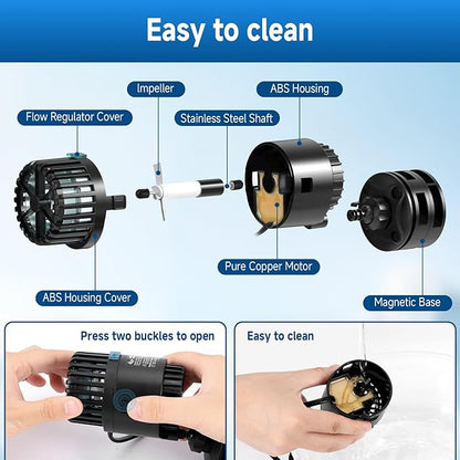 AQQA Aquarium Wave Maker with Magnetic Base 1200GPH Fish Tank Wavemaker Submersible Circulation Pump Powerhead 360°Rotatable Quiet Operation for Freshwater 20-75 Gallon Tank (5W)