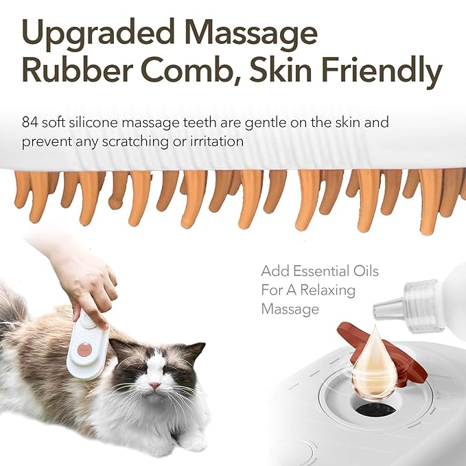 Enhanced 3-in-1 Cat Steam Brush With Larger Spray Misting, Long Steamy Comb for undercoat Shedding, Hair Removal & Cleaning, Water Brush for Indoor Long Hair Cat, Dog, Rabbit (Purple)