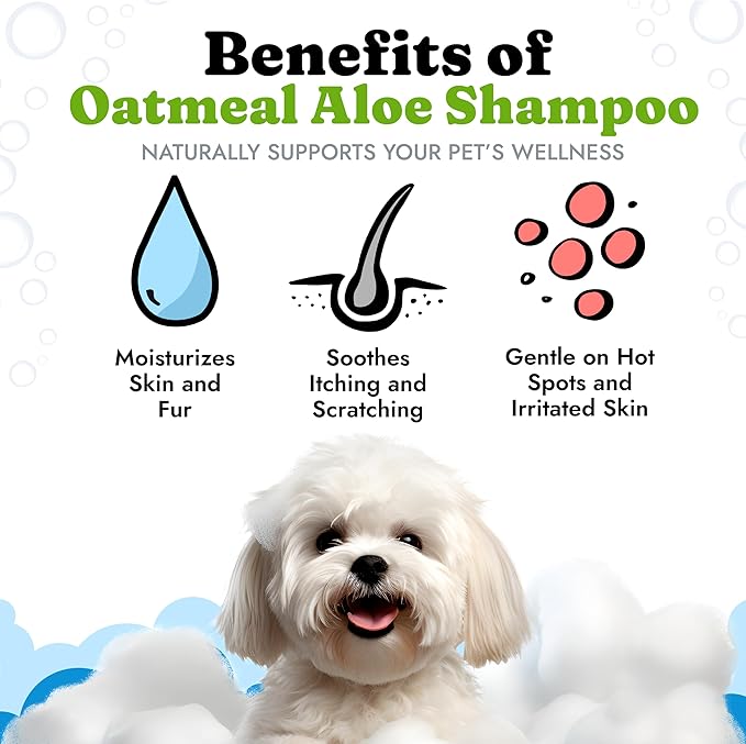 Dog Shampoo with Oatmeal, Aloe Vera, Chamomile, Jojoba Oil, Vitamin E - Natural Ingredients, Helps Allergies Dry Coats & Itchy Sensitive Skin, No Parabens or Artificial Dyes, 64 oz
