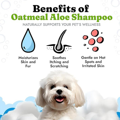 Dog Shampoo with Oatmeal, Aloe Vera, Chamomile, Jojoba Oil, Vitamin E - Natural Ingredients, Helps Allergies Dry Coats & Itchy Sensitive Skin, No Parabens or Artificial Dyes, 64 oz