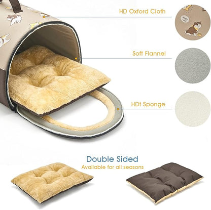 Jiupety Indoor Dog House, 2 in 1 Portable Foldable House Bed with Cover, Pet Tent & Cave Bed for Cats and Small Dogs, M(18"×14"×13"), Up to 11 Lb, Brown