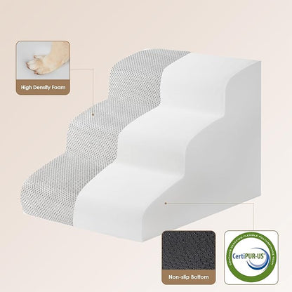 EHEYCIGA Curved Dog Stairs Ramp for Small Dogs 15.7" H, 3-Step Dog Steps for Couch Sofa and Chair, Pet Stairs for Cats, Non-Slip Balanced Pet Steps Indoor, Light Grey