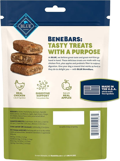 Blue Buffalo BeneBars Digestive Support Dog Treats with Prebiotic Fiber, Made with Natural Ingredients, USA Chicken & Apple, 9-oz Bag