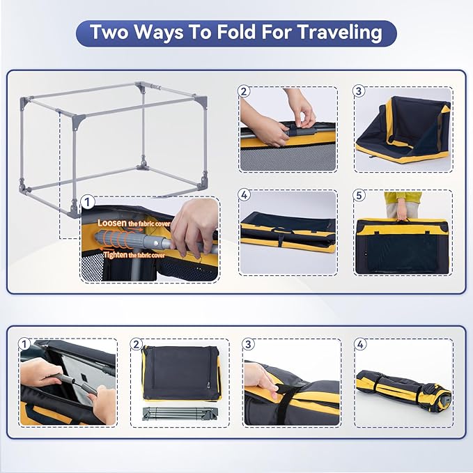 A4Pet Portable Dog Crate, Soft Sided Dog Crate - 36 Inch Adjustable Stainless Steel FrameLightweight, Durable and Collapsible Crate with 3-Door, Soft Dog Kennel