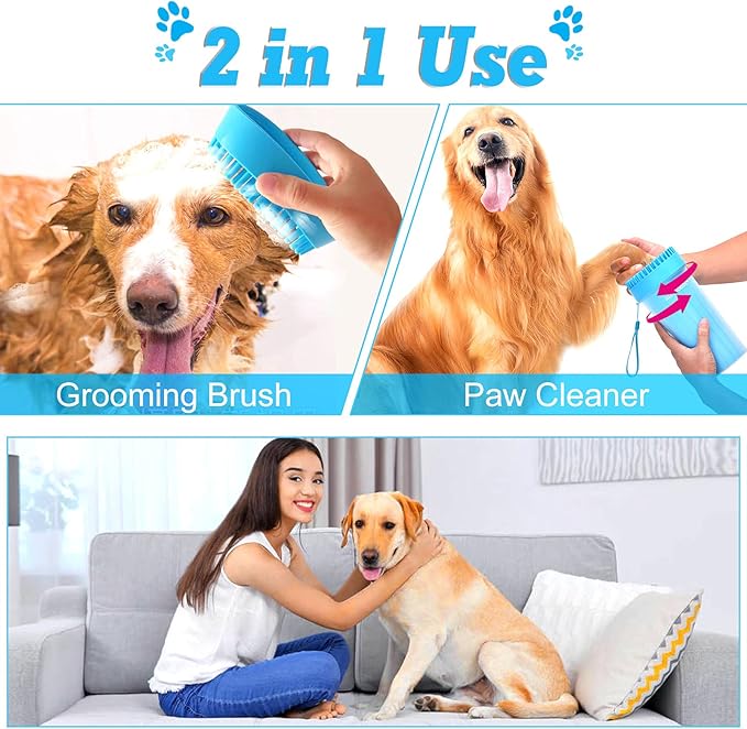 Dog Paw Cleaner,ALLYGOODS Portable Pet Feet Washer Cup Cleaners with Soft Silicone Bristles Grooming Supplies for Medium Large Dogs Includes Bath Brush and Towel BPA Free Durable