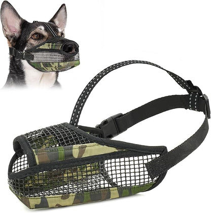 Dog Muzzle for Large Medium Small Dogs, Soft Mesh Muzzle for Dogs with Reflective Adjustable Strap, Prevent Biting Chewing and Licking, Dog Nose Open Design for Reduction Friction (Camo, XL)