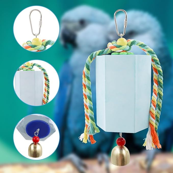 Bird Beak Grinding Stone, Parrot Chew Toys with Bells, Parakeet Toys, Cage Accessories for African Grey, Amazon Parrots, Budgies, Cockatiels, Lovebirds, Conures, Quakers, Small to Medium Birds