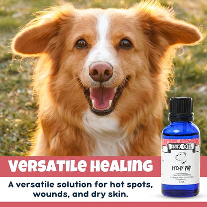Ink Oil Itchy Pup | Itch Relief Supplement for Dogs | Calms & Soothes Rashes, Dry Skin & Insect Bite | 100% Natural Liquid Drop Pet Health Skin Care | Fast Skin Relief Therapeutic Essential Oil - 1 oz