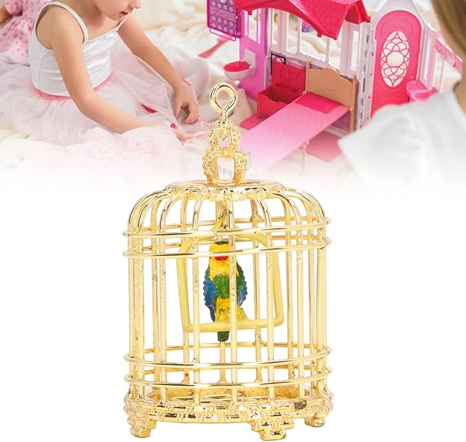 Bird Cage Decor, 1:12 Dollhouse Accessory Metal Small Bird Cage, 5.7x3.5x3.5cm Gold Mini Birdcage for 1/12 or 1/6 Scale Dollhouses