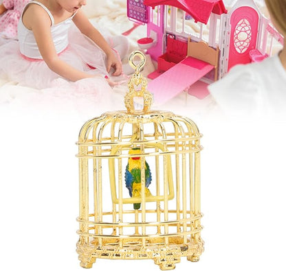 Bird Cage Decor, 1:12 Dollhouse Accessory Metal Small Bird Cage, 5.7x3.5x3.5cm Gold Mini Birdcage for 1/12 or 1/6 Scale Dollhouses