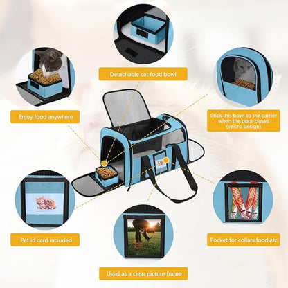 Cat Carrier Dog Carriers Airline Approved for Small Dogs, Kitten, Carriers for Small Medium Cats Under 15lb, Collapsible Soft Sided TSA Approved Pet Travel Carrier-Blue