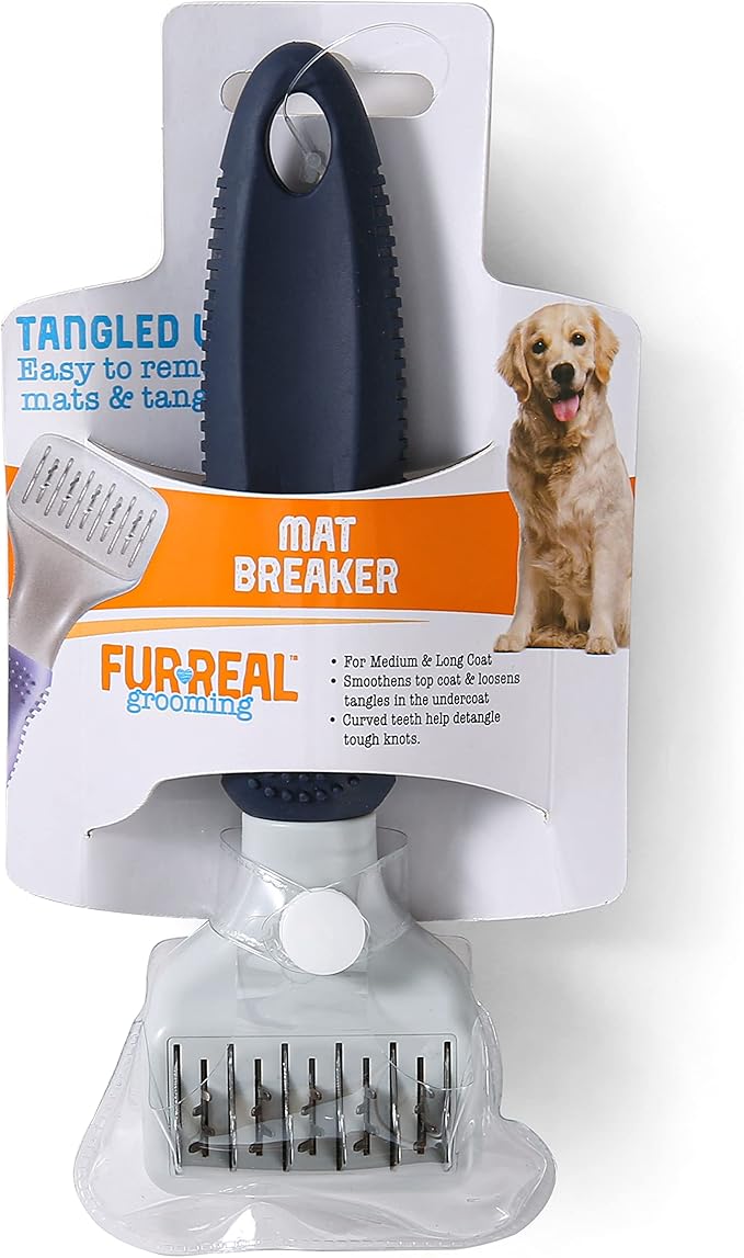 FurReal Mat Breaker Dog Grooming Tool Pet Brush | Mat Removal Dog Brush Helps Remove Mats and Tangles for Dogs With Medium and Long Coats | For Right and Left Hand Users