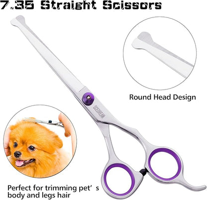 5 in 1 Dog Grooming Scissors Kit with Safety Round Tips for 4CR Stainless Steel Dogs and Cats, Professional Pet Shears, Purple, Purple-5 in 1