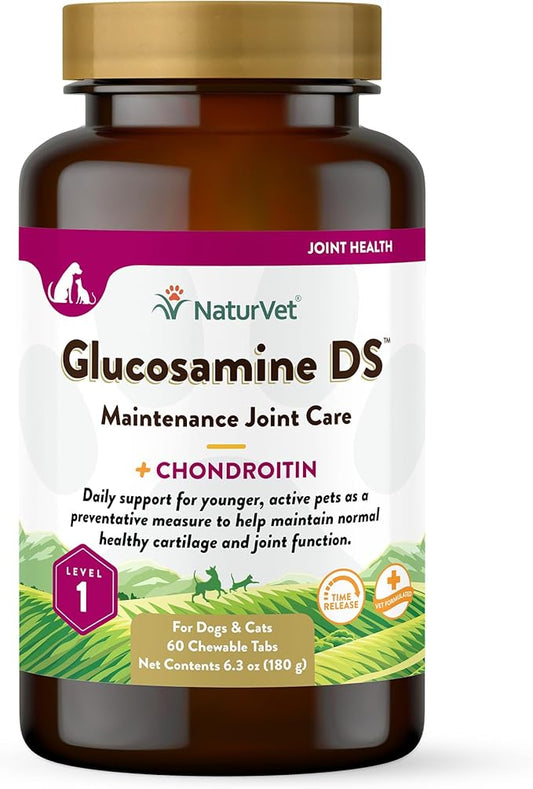 NaturVet Glucosamine DS Level 1 Maintenance Care Hip & Joint Support Pet Supplement for Dogs & Cats _lucosamine, Chondroitin, Antioxidants _upports Cartilage, Joint Function  60 Ct.