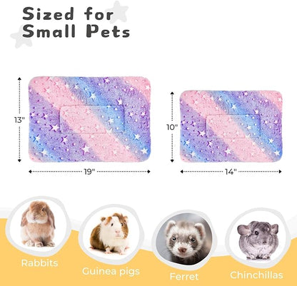 4-Pack Rabbit Bed, Washable Bunny Mat, Fleece Guinea Pig Bedding, Soft Flannel Small Animal Cage Liner, Blanket for Hamster Ferret - 19"x13"