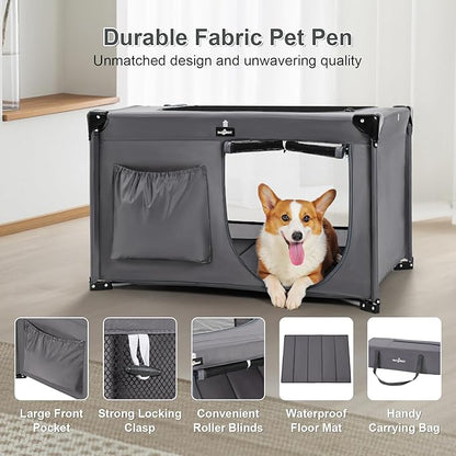 Dog Playpen, Portable Collapsible Puppy Playpen for Medium Dogs, Cats, Oxford Fabric Cat Pen, Dog Play Pen Indoors with Carrying Bag, Pet cage for Travel Camping, Outdoor