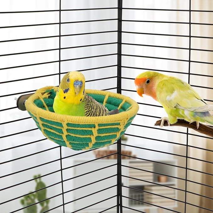 Hypeety Handmade Coton Rope Bird Breeding Nest Hatch House Bird Nest Cage for Small Parrots Budgie Parakeet Cockatiel Parakeet Conure Canary Finch Lovebird (Green)