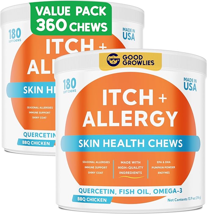 Dog Allergy Relief Chews — Anti-Itch Skin & Coat Supplement: No Fillers, Just Flavor - Itchy Skin Relief Treatment w/Omega 3 Fish Oil - Itching&Paw Licking - 360Ct (Smoked Duck)