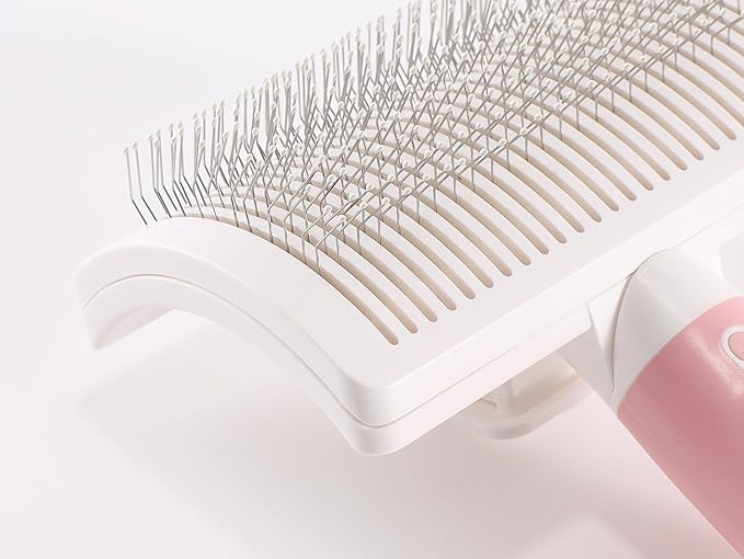 Dog Self-Cleaning Slicker Brush with One Button Fur Removal and Coated Tips Deshedding Brush for Medium or Long Hair Dogs Pink