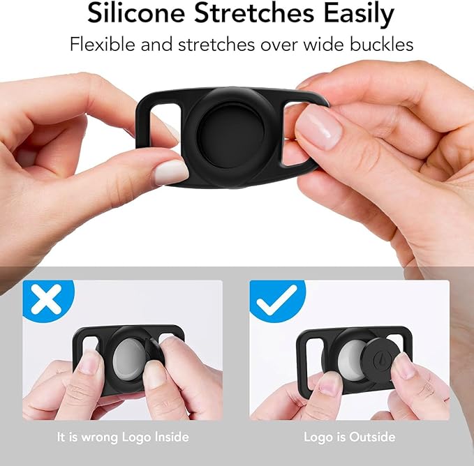 2 Pcs Black Anti Lost Silicone Protective Case Compatible with Airtag for Dog Cat Pet Collar