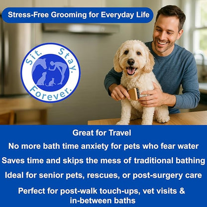 Sit. Stay. Forever. Natural, Dry Powder Shampoo for Dogs & Cats, Organic, Non-Toxic, Hypoallergenic Dog Deodorizer Powder, Anti-Itch & Odor Control, Easy No-Rinse Formula, Safe for Sensitive Skin