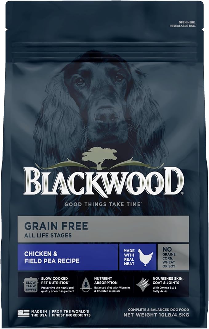 Blackwood Grain Free Dry Dog Food, Chicken & Field Pea Recipe, 10 Pound Bag for All Life Stages, Slow Cooked with Vitamins & Minerals for a Balanced Diet