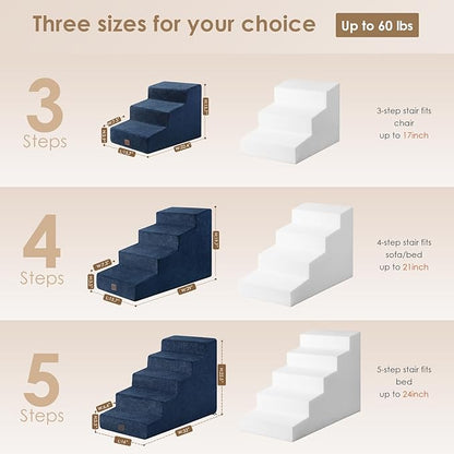 EHEYCIGA Dog Stairs for High Beds 22.5" H, 5-Step Dog Steps for Small Dogs and Cats, Slope Pet Steps with Non-Slip Bottom, Navy