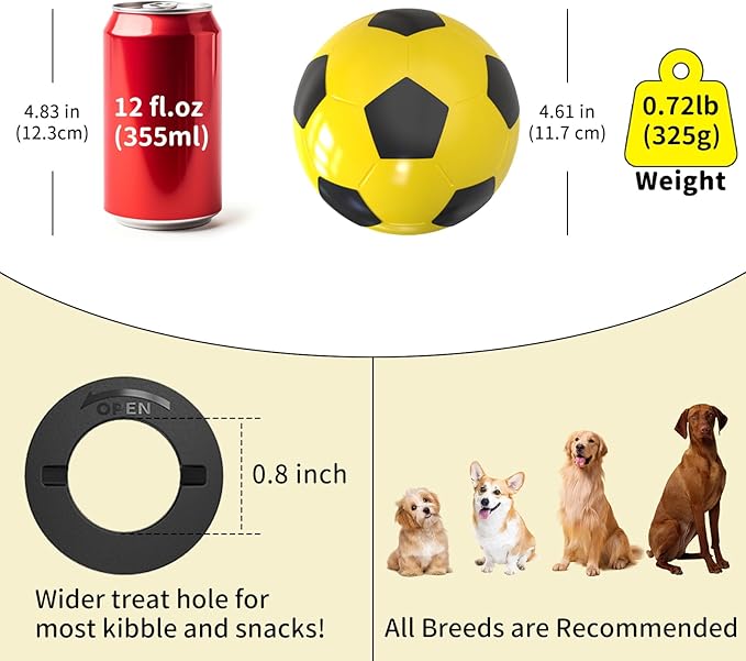 Interactive Dog Toys Treat Dispensers - Giggle Squeaky Dog Soccer Ball Rewards Puzzle to Keep Them Busy, Mental Stimulation Enrichment Food Dispensing for Small Medium Large Breeds, Yellow