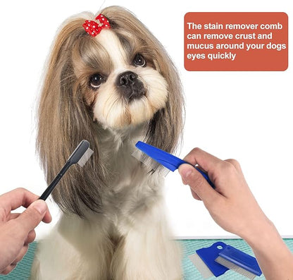 5 Pieces Dog Eye Combs Tear Stain Remover Combs Pet Grooming Comb for Small Dogs Gently Removing Eye Mucus and Crust (Blue, Black)