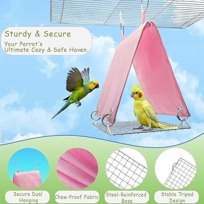 Bird Nest with Removable Pad, Parrot Hammock for Cockatiels Conures - Hanging Cage Bed Tent Waterproof, Chew-Proof, Easy Clean & Anti-Sag Design for Parakeets Lovebirds, Pink