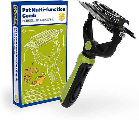 3-in-1 Pet Deshedding Tool - Undercoat Rake, Deshedding Brush, Dematting Comb for Dogs & Cats, Dog Brush for Shedding, Professional Grooming Brush for Double Coat, Long & Short Hair (Green)