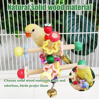 Bird Spinner Toys for Parrots with Bells,Natural Wood Parakeet Toys for Cage,Bird Cage Accessories Chewing Hanging for Small and Medium Birds,Cockatiel,Conure,Lovebird,Budgie,Quaker（2pcs）
