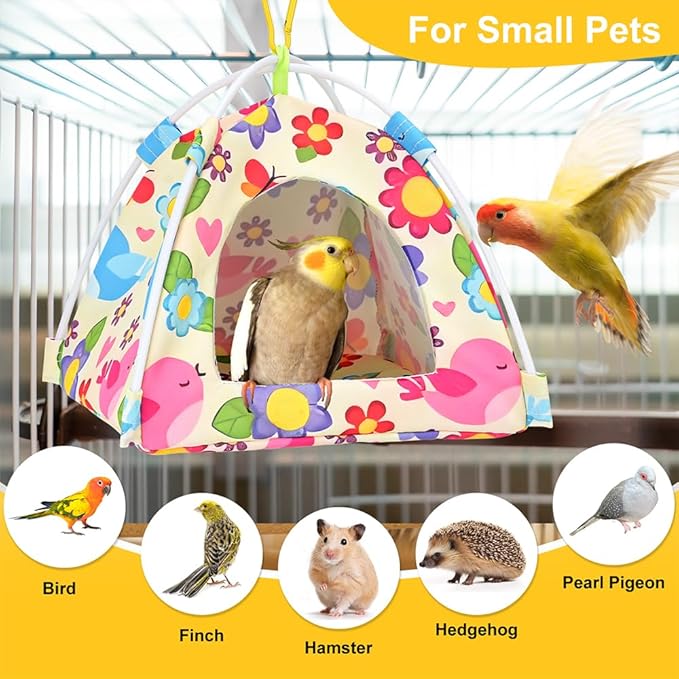 All-Season Bird Bed & Nest Tent with Dual-Sided Mat — Compact Hammock Cage Accessory for Budgies, Lovebirds, Finches, Parrotlets & Small Birds (Medium)