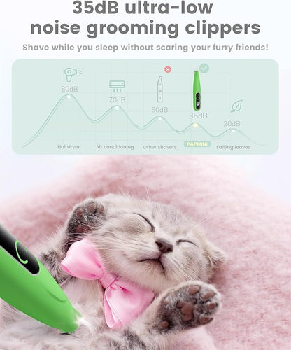 Dog Trimmer with LED Display, Ultra-Low Noise, Cordless Dog Clippers for Grooming Paws, Ears, Face, Rump