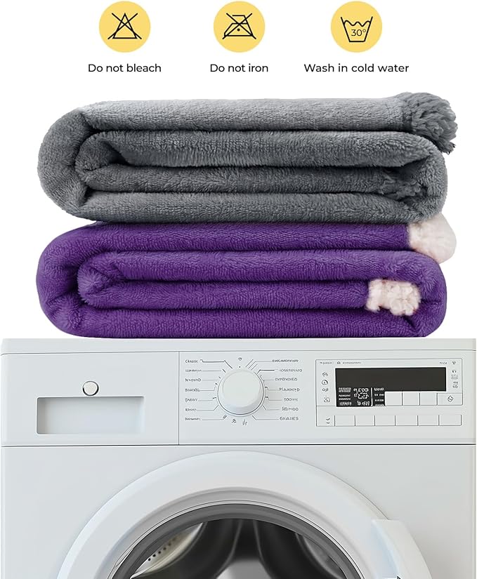 Luciphia Waterproof Bed Blanket Washable,Soft Sherpa Fleece Puppy Reversible Throw Blankets for Medium Large Dog Cat,Furniture Cover Protector Couch from Liquid Pee and Pet Fur,Purple White,65" x 57"