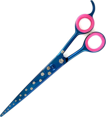 8.5" Professional Dog Grooming Scissors Stainless Steel Curved Downward Titanium Blue