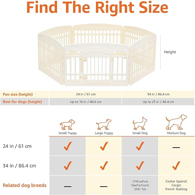 Amazon Basics 6-Panel Indoor Pet Dog Hexagonal Playpen, Puppy Playpen with Door, Easy Assemble Easy Storing, 24 in, Beige