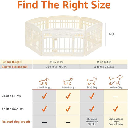 Amazon Basics 6-Panel Indoor Pet Dog Hexagonal Playpen, Puppy Playpen with Door, Easy Assemble Easy Storing, 24 in, Beige