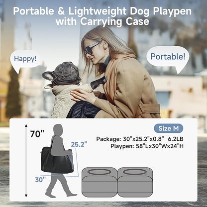 2-in-1 Dog Playpen, 58''Pop Up Cat Puppy Pet Playpen Indoor/Outdoor Cats Enclosed, Cat Dog Tent Crate Cage Kennel, Portable Playpen for Kitten, Small Animals Play Pen(No Divider, Unified Space)