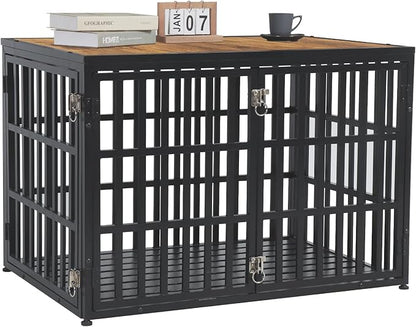 40" Dog Crate Furniture, Wooden Pet Crate End Table Decorative Dog Kennel Furniture, Heavy Duty Dog Cage for Large and Medium Dogs, Three Doors with Double Protection Lockes, Rustic Brown