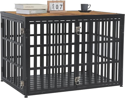 40" Dog Crate Furniture, Wooden Pet Crate End Table Decorative Dog Kennel Furniture, Heavy Duty Dog Cage for Large and Medium Dogs, Three Doors with Double Protection Lockes, Rustic Brown