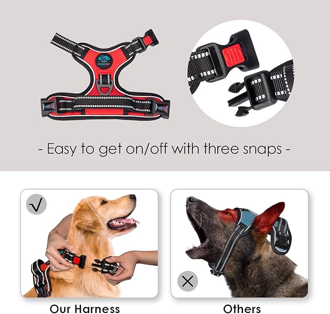 PHOEPET No Pull Dog Harnesses for Small Dogs Reflective Adjustable Front Clip Vest with Handle 2 Metal Rings 3 Buckles [Easy to Put on & Take Off](XS, Red)