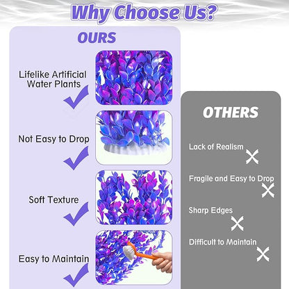 Hamiledyi Aquarium Plastic Plants Aquarium Decor Artificial Fish Tank Plants,Tall Fish Tank Decorations, Extra Large Aquarium Plant 23.6-inch Tall,2PCSï¼_urple Style Aï¼