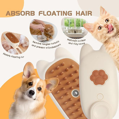 Cat Steam Brush, Steam Brush for Cats, Steamy Cat Brush with Water Tank, Upgraded 3 in 1 Multi-functional Cat Massage Brush for Shedding.(Off White)