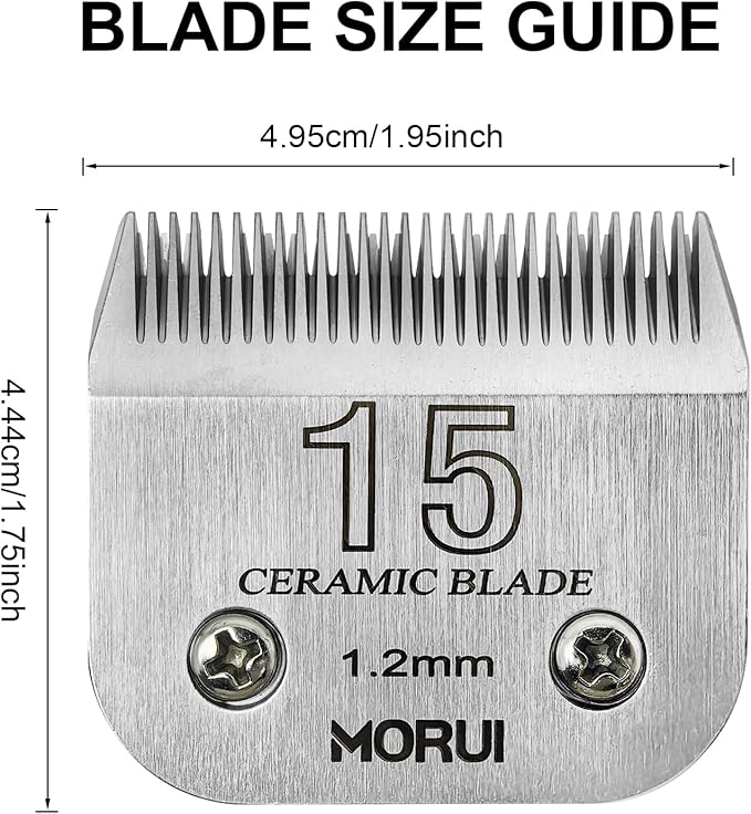 15 Cut Length 3/64"(1.2mm) Detachable Ceramic Pet Dog Clipper Blades Compatible with Most Andis,Oster A5 Wahl KM Series Clippers