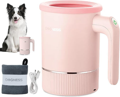 DOGNESS Automatic Dog Paw Cleaner, Rechargeable Paw Washer for Dogs Portable Electric Paw Cleaner Cup for Medium to Large Dogs (Pink)
