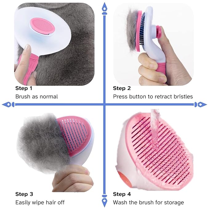 Self-Cleaning Brush for Dogs and Cats, Grooming Brushes for Long Short Haired Dogs Cats, Comb Sensitive Skin, Pets Deshedding Brush, Pink and White - [TaiQiang]