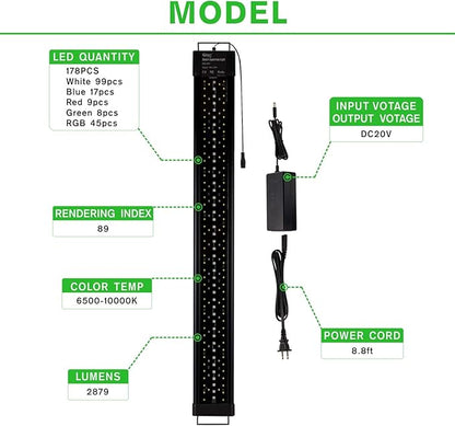 hygger Aquarium Programmable LED Light, for 36~42in Long Full Spectrum Plant Fish Tank Light with LCD Setting Display, 7 Colors, Sunrise Sunset Moon and DIY Mode, for Novices Advanced Players